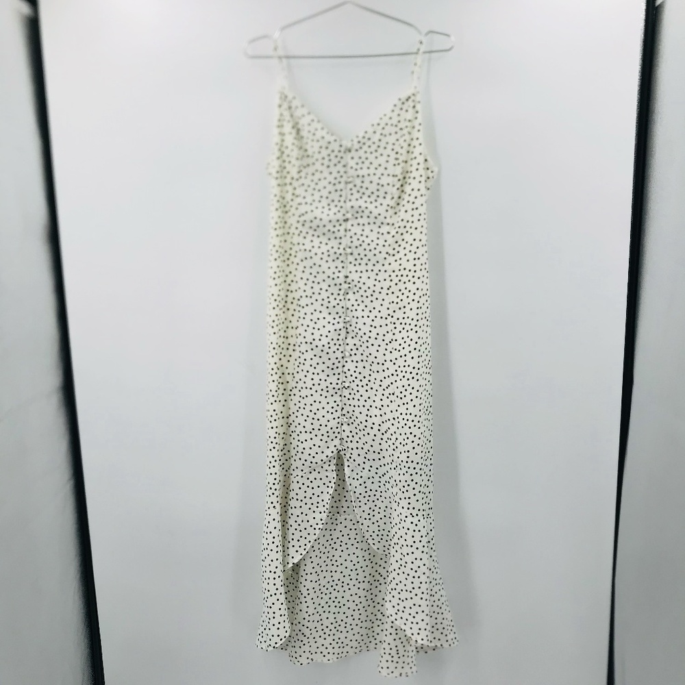 Sienna Sky Button Front High Low Midi Dress Polka Dot White Black Size Large